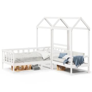 Day Bed and Bench Set with Roof White - Solid Pine & Stylish