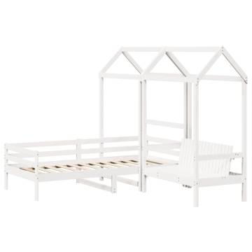 Day Bed and Bench Set with Roof White - Solid Pine & Stylish