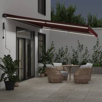 Automatic Retractable Awning with LEDs - Burgundy 500x300 cm