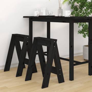 Stylish Black Solid Wood Pine Stools - Set of 2