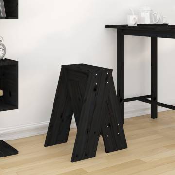 Stylish Black Solid Wood Pine Stools - Set of 2