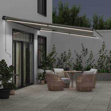 Manual Retractable Awning with LEDs - Anthracite & White 500x350 cm