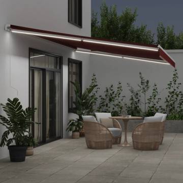 Manual Retractable Awning with LED Burgundy 600x300 cm