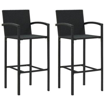 Stylish Black Poly Rattan Bar Stools - 2 Pcs Set | HipoMarket