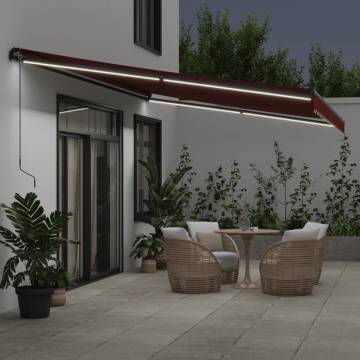 Burgundy Manual Retractable Awning with LEDs - 500x300 cm