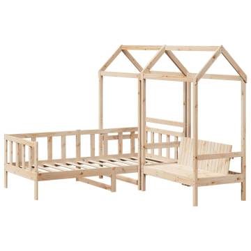 Day Bed & Bench Set with Roof - Solid Pine Wood - 90x200 cm