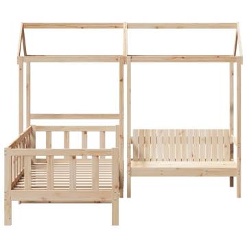 Day Bed & Bench Set with Roof - Solid Pine Wood - 90x200 cm