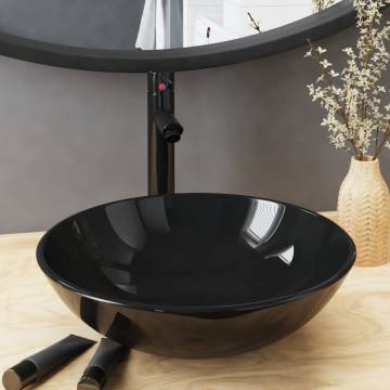 Stylish Black Tempered Glass Bathroom Sink with Tap & Drain