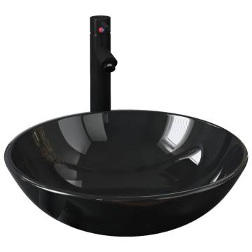 Stylish Black Tempered Glass Bathroom Sink with Tap & Drain