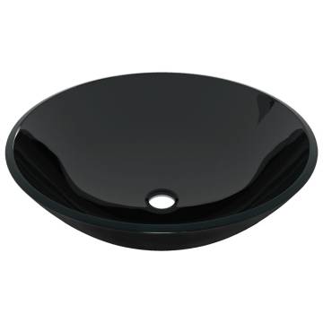 Stylish Black Tempered Glass Bathroom Sink with Tap & Drain