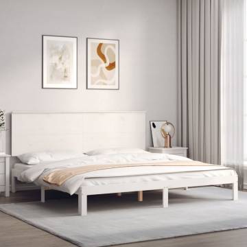 Stylish White Bed Frame 200x200 cm - Solid Pinewood