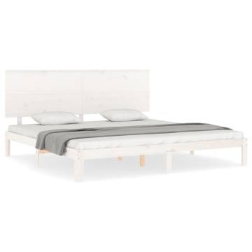 Stylish White Bed Frame 200x200 cm - Solid Pinewood