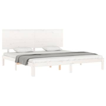 Stylish White Bed Frame 200x200 cm - Solid Pinewood