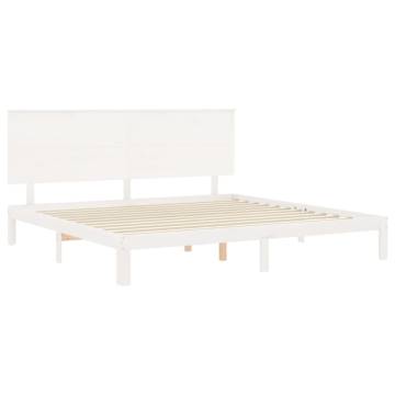 Stylish White Bed Frame 200x200 cm - Solid Pinewood