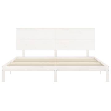 Stylish White Bed Frame 200x200 cm - Solid Pinewood