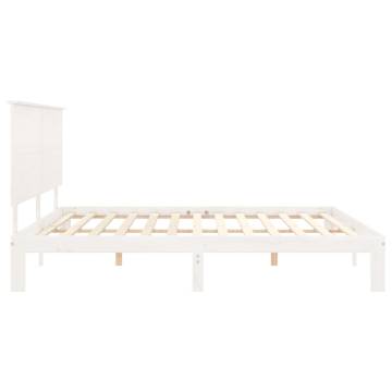 Stylish White Bed Frame 200x200 cm - Solid Pinewood