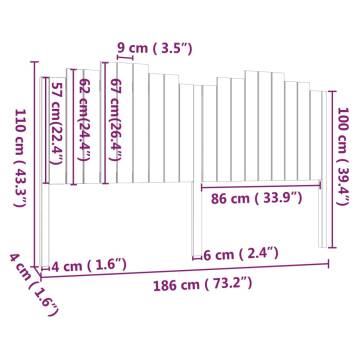 Bed Headboard Black - Solid Pine Wood 186x4x110 cm