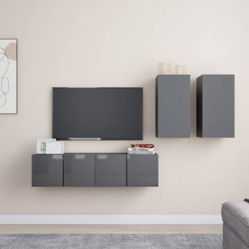 4 Piece High Gloss Grey TV Cabinet Set | Stylish Storage Solution