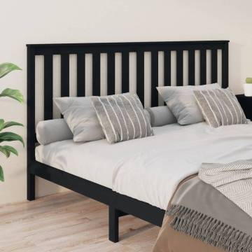 Stylish Black Bed Headboard - Solid Pine Wood - 186x6x101 cm