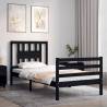 Black Single Bed Frame with Headboard - Solid Wood