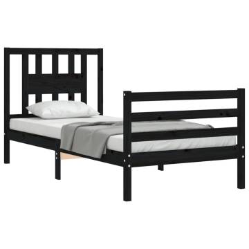 Black Single Bed Frame with Headboard - Solid Wood