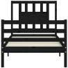 Black Single Bed Frame with Headboard - Solid Wood