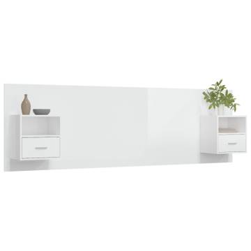 High Gloss White Bed Headboard with Cabinets | Hipomarket