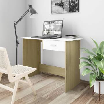 Modern Desk White & Sonoma Oak - 100x50 cm for Study & Work