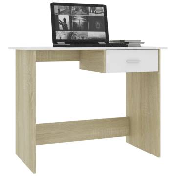 Modern Desk White & Sonoma Oak - 100x50 cm for Study & Work