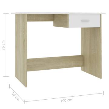 Modern Desk White & Sonoma Oak - 100x50 cm for Study & Work