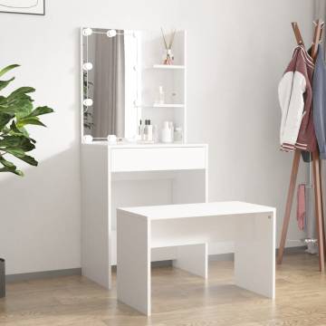 Dressing Table Set with LED - White Engineered Wood - HipoMarket