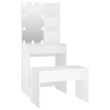 Dressing Table Set with LED - White Engineered Wood - HipoMarket