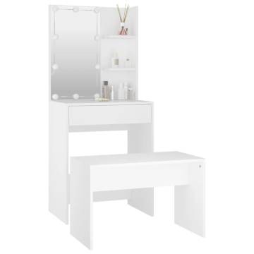 Dressing Table Set with LED - White Engineered Wood - HipoMarket