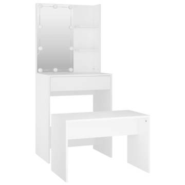 Dressing Table Set with LED - White Engineered Wood - HipoMarket