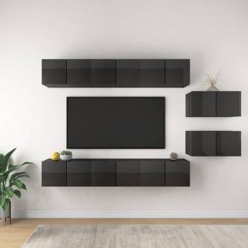 High Gloss Grey TV Cabinets Set - 8 Piece | Hipomarket UK