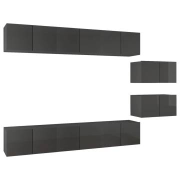 High Gloss Grey TV Cabinets Set - 8 Piece | Hipomarket UK