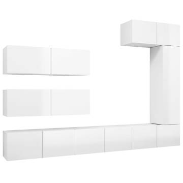 7 Piece High Gloss White TV Cabinet Set | Modern Living Room Furniture