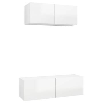 2 Piece High Gloss White TV Cabinet Set | HipoMarket