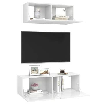 2 Piece High Gloss White TV Cabinet Set | HipoMarket