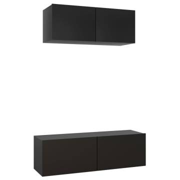 2 Piece TV Cabinet Set - Black Engineered Wood | Hipo Market