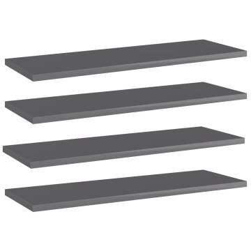 High Gloss Grey Bookshelf Boards - 4 pcs Engineered Wood