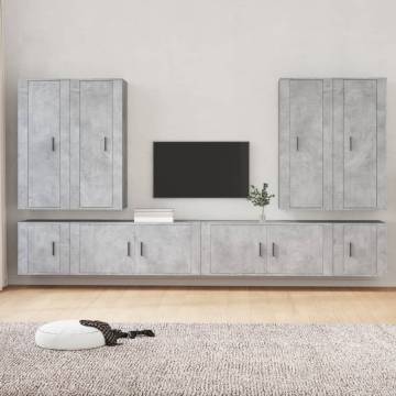 8 Piece Concrete Grey TV Cabinet Set - Stylish & Practical