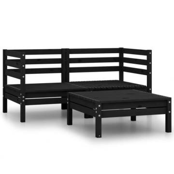 3 Piece Garden Lounge Set - Solid Pinewood Black | Hipomarket