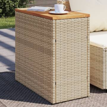 Beige Garden Side Table with Wooden Top - 58x27.5 cm