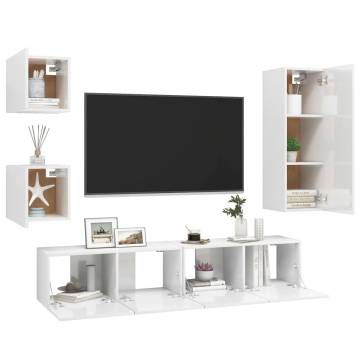 5 Piece High Gloss White TV Cabinet Set - Stylish Storage