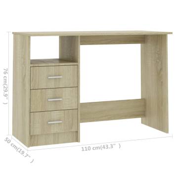 Sleek Desk with Drawers - Sonoma Oak 110x50x76 cm