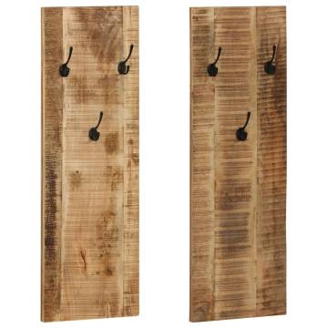 Wall-mounted Coat Racks - Solid Mango Wood Set of 2