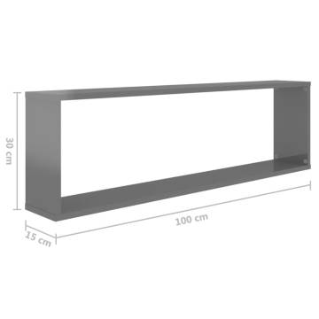 High Gloss Grey Wall Cube Shelf Set - 4 pcs | Hipomarket