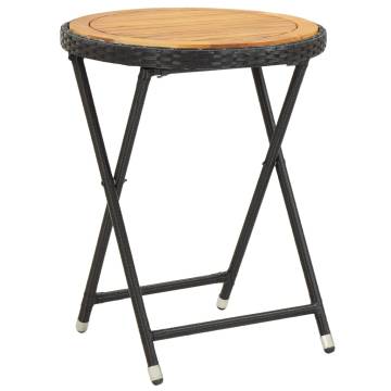 Tea Table Black 60 cm - Poly Rattan & Acacia Wood