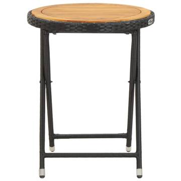 Tea Table Black 60 cm - Poly Rattan & Acacia Wood